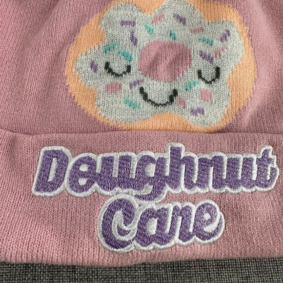 Girls Winter Hat Pink Doughnut Cane Beanie Pom Pom 100% Acrylic OS Knit Beanie - Picture 5 of 9